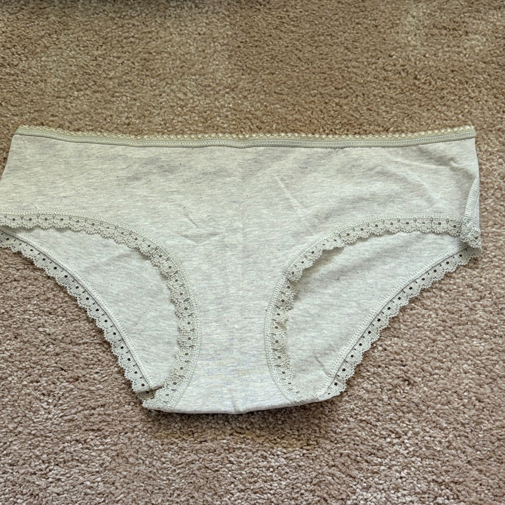 Pact Beige Organic Cotton Hipster Cream Tan Panties with Lace Trim
